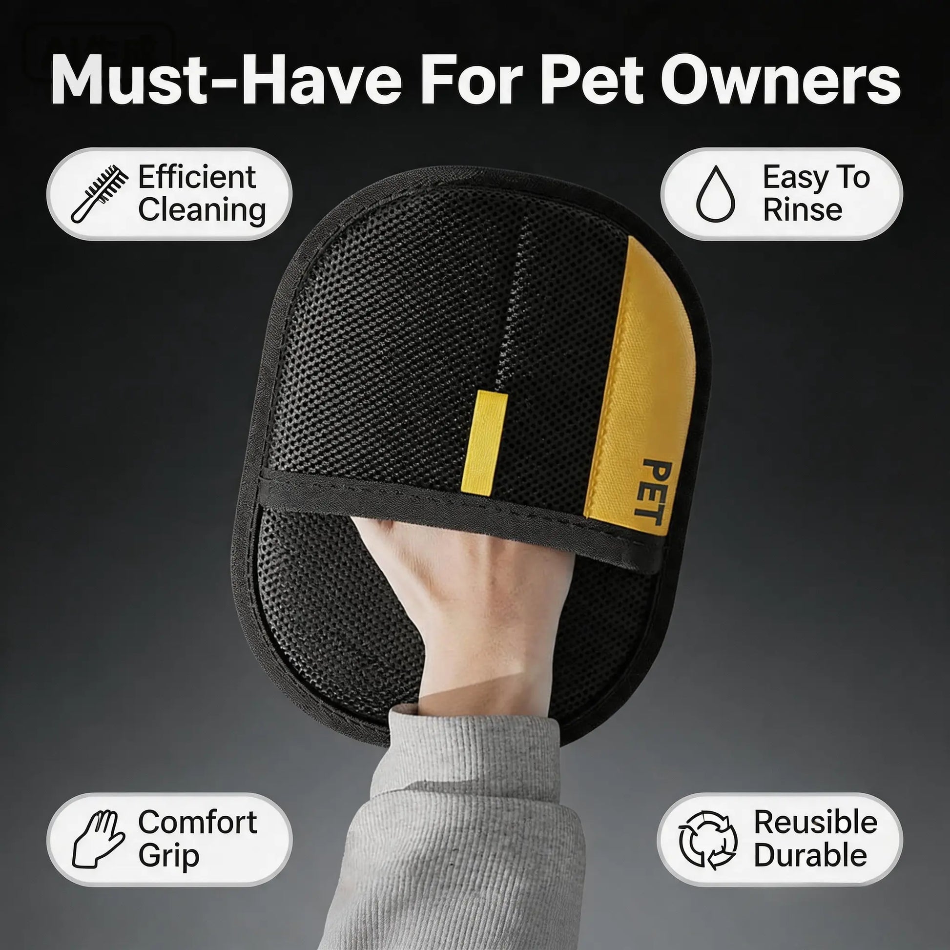 Reusable Pet Hair Remover Mitt - Universal, Waste-Free Reusable Lint Roller, Gentle-On-Fabrics Cleaning Tool for Couch, Clothes - Fast Fur Catcher for Dog & Cat Grooming for a Fur-Free Home Fur Removal Tool