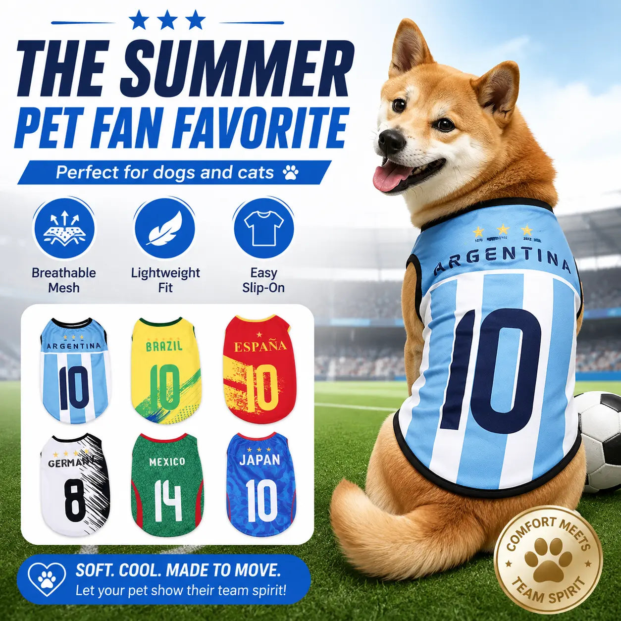 Lightweight Breathable Pet Football Jersey Vest for Dogs and Cats - Summer Team-Inspired Sleeveless Apparel for Small to Medium Pets