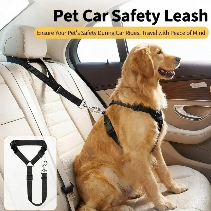 Adjustable Pet Safety Harness and Leash with Car Seat Belt for Dogs and Cats - Durable Vehicle-Ready Tie-Up Strap